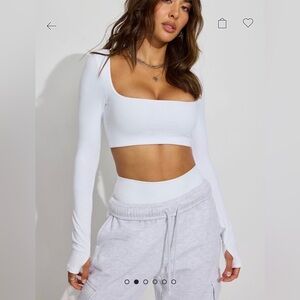 Garage Softactive Long Sleeve Cropped Top in White Size Medium